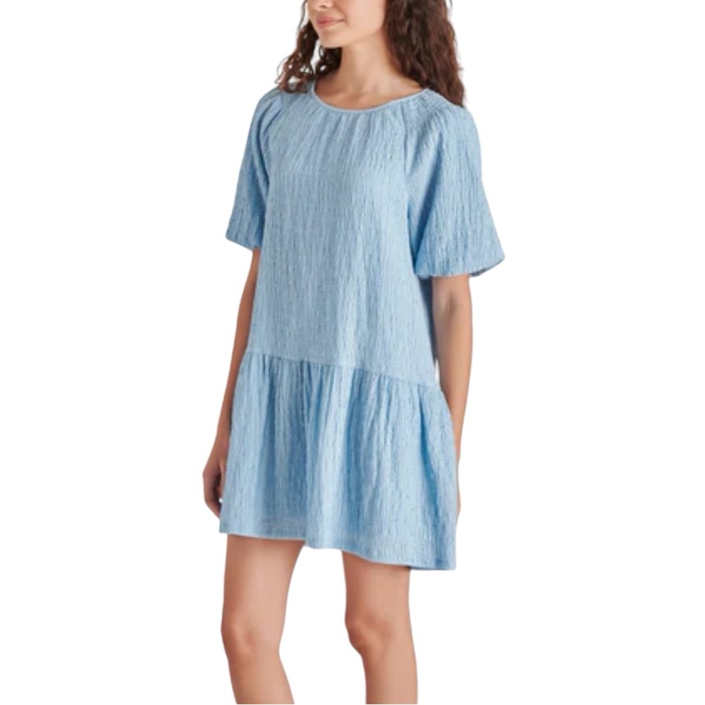 NWT Steve Madden Blue Short Sleeve Gathered Neckline Tiered Skirt Abrah Dress M